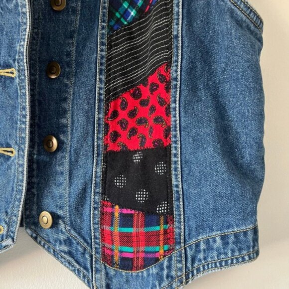 Vintage Carole Little Denim Patchwork Denim Vest Medium - Picture 3 of 7
